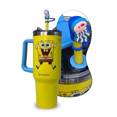 Imagem de Caneca Térmica 1,15L Bob Esponja Tampa Canudo E Alça Lateral