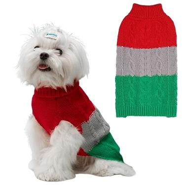 Imagem de EXPAWLORER Suéter para cães - suéteres de outono para cães meninas meninos, roupas de tricô clássicas de gola rolê para clima frio, roupa de cachorro de malha de cabo, casaco, roupas para animais de estimação para o Natal (vermelho e verde, G)