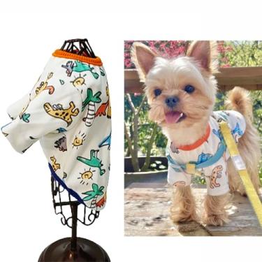 Imagem de Roupas para cachorros, camisa de dinossauro fofa, camisa de algodão para animais de estimação, colete para cães, meninos, meninas, camisetas para cães pequenos, gatos, xícara de chá, chihuahua yorkie