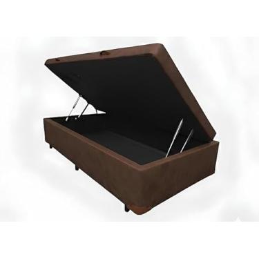 Imagem de Cama Box Baú Solteiro, 188x88x42 cm, Estrutura Blindada com Pistão a Gás (Corino Marrom)