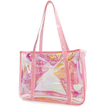 Imagem de TotePrint Bolsa de praia holográfica com estampa de estrelas - Bolsa feminina iridescente de PVC impermeável aprovada para estádios, A23016-d2051-437-15, Large, Bolsa de praia