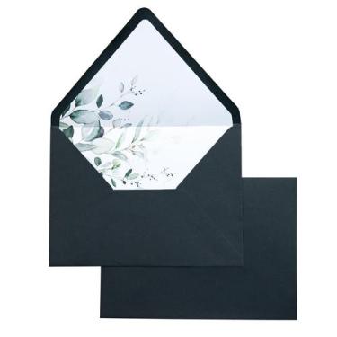 Imagem de Envelopes PONATIA A7 Euro Flap pretos com forro verde, 50 unidades