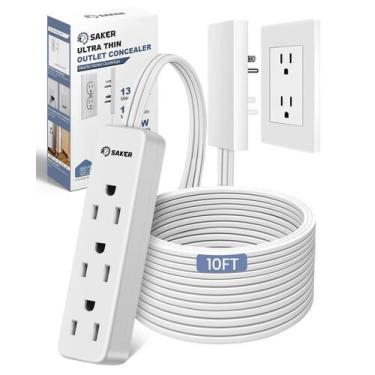 Imagem de Corretivo Power Strip Saker Outlet, 3 tomadas de 10 pés com tampa