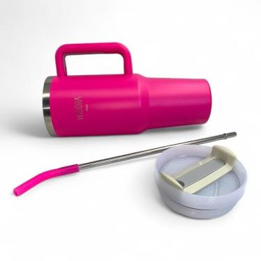 Imagem de HIDDRA - Copo Caneca Térmica INOX 1200ml com Tampa e Canudo - Parede Dupla a vácuo, Mantém 6h Quente/ 14h Frio, Livre BPA PINK