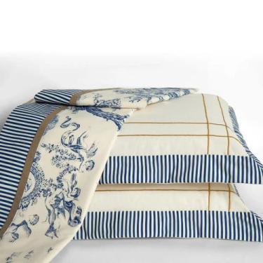 Imagem de Kit Jogo De Lençol Casal Queen Algodão 180 Fios 4 Peças Vira Estampa -