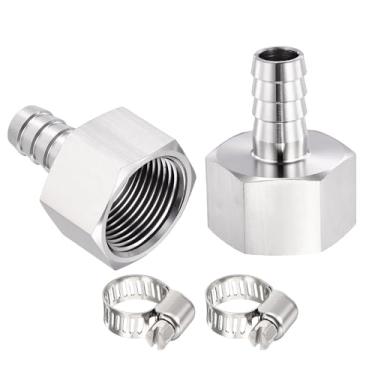 Imagem de HARFINGTON 5 peças 1/10.2 cm a 3/20.3 cm NPT fêmea 304 encaixe de farpa de aço inoxidável com 5 peças de braçadeira de aço inoxidável, emendador de metais para impressão 3D, compressor de ar, máquina