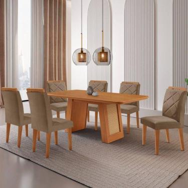 Imagem de Mesa De Jantar Carolina Com 6 Cadeiras Moderna Mobilia Veludo Capuccino/naturalle Laminado