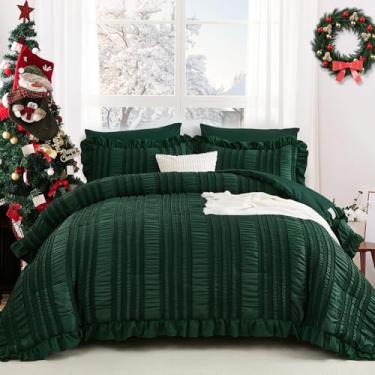 Imagem de WONGS BEDDING Conjunto de edredom king verde, 7 peças, com lençóis, cama texturizada em uma bolsa para cama king size, 264 cm x 224 cm