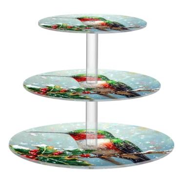 Imagem de CEBUGI Suporte de cupcake de 3 níveis de Natal Robin Bird redondo suporte de bolo torre bandeja de servir em camadas de acrílico para festa de chá, chá de bebê, casamento e mais