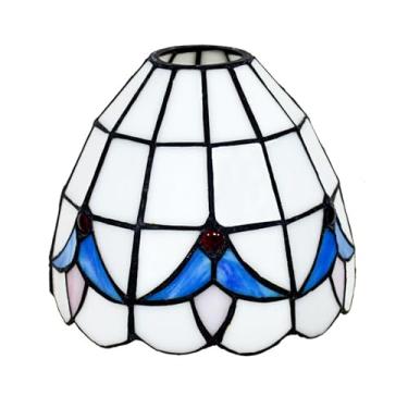 Imagem de Cúpula de abajur estilo Tiffany de 8 polegadas (20 cm), em vitral branco, para luminárias de mesa, pendentes, arandelas e plafons, com furo grande.