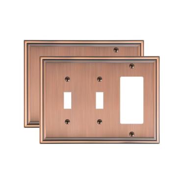 Imagem de TREEWELL Pacote com 2 placas de cobertura de tomada decoradora dupla/decoração única, cobre antigo decorativo de liga de zinco, 4 placas de interruptor para tomadas elétricas, receptáculo, tomada GFCI