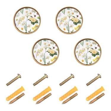 Imagem de Burbuja Puxadores florais para armário de cozinha, pacote com 4, puxadores redondos de 3,5 cm, puxadores de cômoda com parafusos para cozinha, quarto, armários, armários
