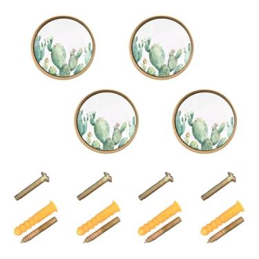 Imagem de Burbuja Maçanetas de armário de cozinha de cacto aquarela, pacote com 4, puxadores redondos de 3,5 cm, puxadores de cômoda com parafusos para armários de cozinha, quarto, armário