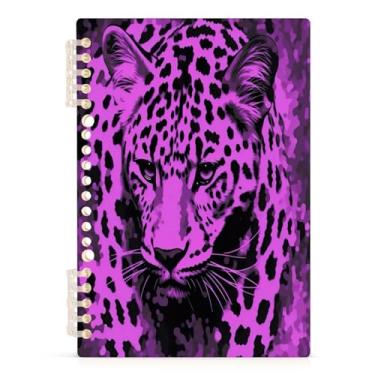 Imagem de Burbuja Caderno leopardo roxo, papel pautado universitário A5 com 60 folhas, fichário para escritório, 1 pacote