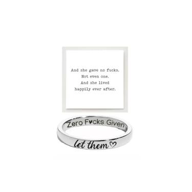 Imagem de LIU JUN Let Them Zero Fcks Given Anel para mulheres, coração de aço inoxidável gravado com informações ocultas, amizade, auto-valor, motivação, anéis, joias inspiradoras exclusivas, presentes, Large