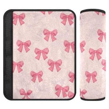Imagem de Burbuja Capa para cinto de segurança de carro Pink Bows Protetor de cinto de segurança de carro macio confortável para alça de ombro de assento, 1 par pequeno
