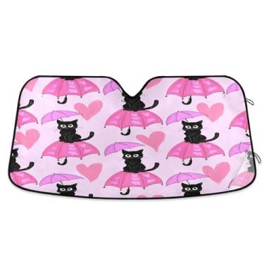 Imagem de STAYTOP Gato preto no guarda-chuva para-sol para para-brisa de carro, protetor de viseira dobrável, mantém a frescura, bloqueia raios UV e acessórios para proteger carros, SUVs, caminhões-(L)