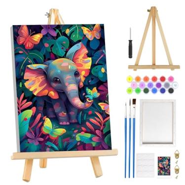 Imagem de MOGTAA Kit de pintura de elefante por números para adultos iniciantes com moldura, kits de pintura de borboleta por números em tela com cavalete, kits de pintura a óleo de paisagem DIY fáceis para