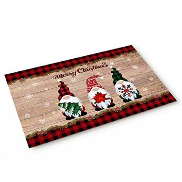 Imagem de Gnomos Decorações de Natal Capachos para ambientes internos, fazenda buffalo, xadrez, vermelho, preto, antiderrapante, entrada de boas-vindas para casa/banheiro/cozinha/quarto, entrada de 51 x 80 cm