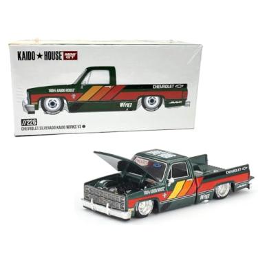 Imagem de Diecast Model Car Compatible with Kaido House x Mini GT 1:64 Chevy Silverado KAIDO Works V3 -Dark Green Limited Edition KHMG226