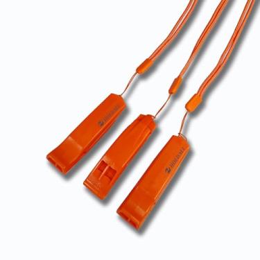 Imagem de HOLDALL Apito de segurança de emergência com cordão, apitos altos de sobrevivência sem ervilha para passeios de barco, caiaque, colete salva-vidas, placa de sinalização de resgate. (laranja - pacote
