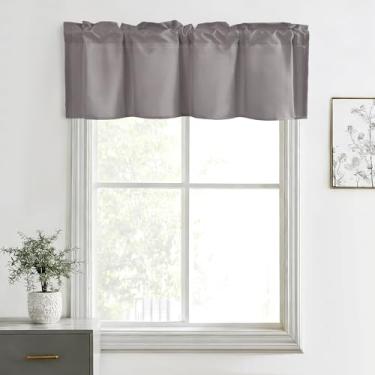 Imagem de Hiasan Cortinas de sanefa para cozinha, sala de estar, porão e janelas de banheiro, janela pequena, topo curto sólido de fazenda, painéis de cortina com bolso de haste curta - 106 x 45 cm, cinza novo