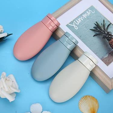Imagem de Cryfokt 3 Garrafas de Loção de Pequena Capacidade Com Plugue Interno à Prova de Vazamento para Viagens, Pacote de Sub-garrafas de Silicone de 60ml para Produtos de Cabelo, Rosa Azul Bege