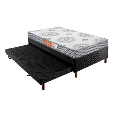 Imagem de Cama Box C/Auxiliar Solteiro: Colchão Espuma Polar D28 Pérola Gray + Base Crc Rústico Black(88X188)