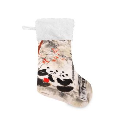 Imagem de ATTX Meias de Natal de bambu de panda chinês, suportes de presente brancos de punho de pelúcia para decorações de festas de fim de ano (17,7 polegadas, pacote com 2) #276