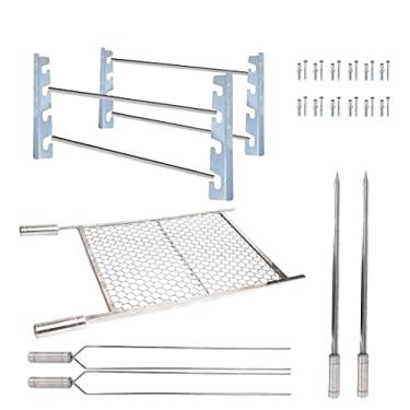 Imagem de Kit Suporte Churrasqueira + Grelha Inox 70x50cm + 4 Espetos