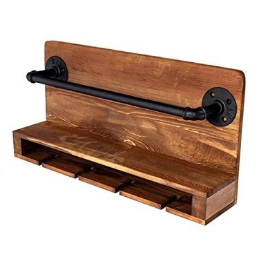 Imagem de Prateleiras de vinho montadas na parede rack de vinho de madeira rústica montada na parede com taças e 4 suportes de vidro para casa, cozinha, decoração de casa de fazenda