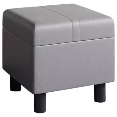 Imagem de Banqueta para pés com armazenamento doméstico banco de armazenamento grande espaço, banco de sofá com design estofado, sofá de sala de estar, pegada pequena (cor: cinza claro, tamanho: 30 * 30 * 30 cm