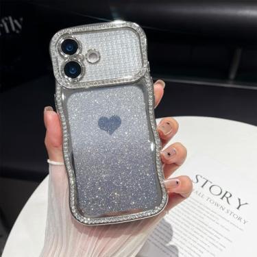 Imagem de ZTOFERA Capa de diamante brilhante para iPhone 15, moldura ondulada encaracolada com cartão de padrão gradiente, TPU macio fino e capa protetora completa para câmera, design bonito e transparente para