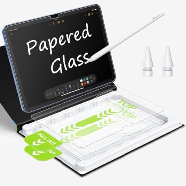 Imagem de Esanik Pacote com 2 películas protetoras de tela de vidro temperado de papel fosco para iPad A16 11/10,9 polegadas (2025 11/2022 10), bandeja de fácil instalação, 2 pontas de lápis, película