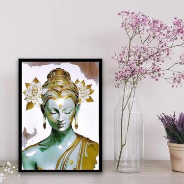 Imagem de Quadro Buda Branco Com Dourado 33X24Cm - Com Vidro Preto