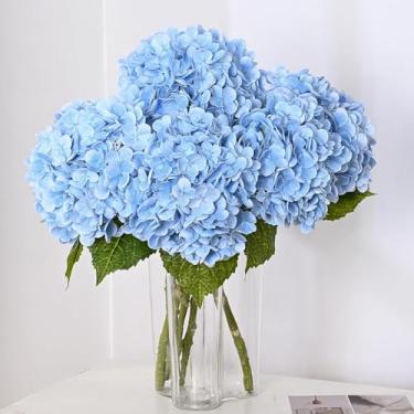 Imagem de MARTINE MALL 5 peças de flores artificiais de hortênsia de 53 cm, látex de toque real, hortênsias, grandes flores de hortênsia realistas para decoração de casa, arranjos de festa, buquês de casamento