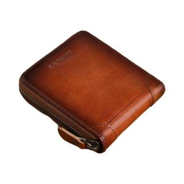 Imagem de Carteira Masculina De Couro Genuíno 2024 Com Zíper, Porta-Cartões Curt
