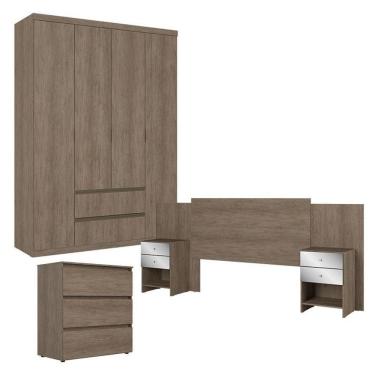 Imagem de Guarda Roupa Solteiro Nobre 4 Portas Com Cômoda Gaveteiro Condessa E Cabeceira Formosa Glass Rustic Acetinado- Thb