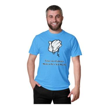 Imagem de Camiseta Masculina Estampa Samba Fé Mãos com Terço Algodão Manga Curta