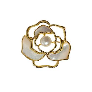 Imagem de Alfinete de broche: flor elegante com esmalte de liga central de pérol