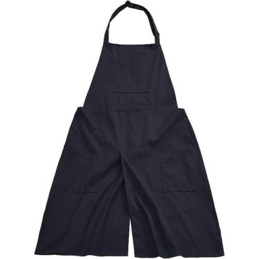 Imagem de Avental feminino com pernas divididas e bolsos folgados, de compriment