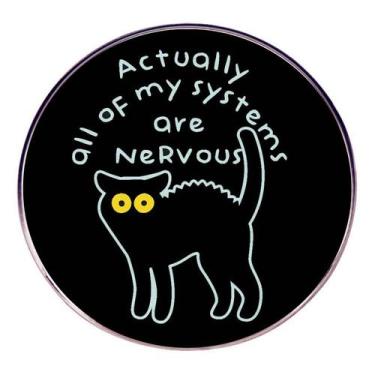 Imagem de Alfinetes de broche Funny Black Cat Cartoon Nervous Cat Lapel Pin - yi