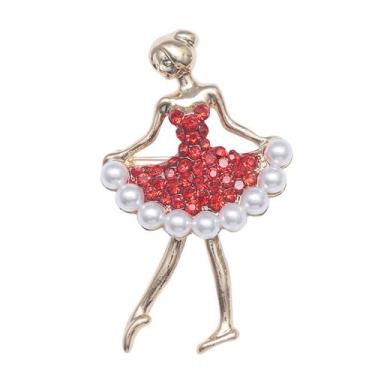 Imagem de Broche Pin Elegant Ballet Girl Alloy Blouse Alfinetes de strass vermel