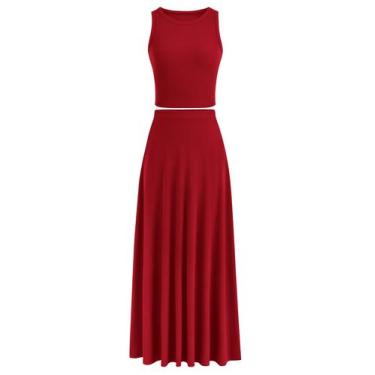 Imagem de Conjunto Saia Longa Feminina PRETTYGARDEN Cropped Vermelho P