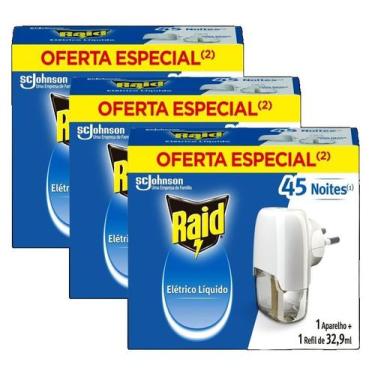 Imagem de 3 Repelente Eletrico Raid 45 Noites Aparelho + Refil 32,9ml