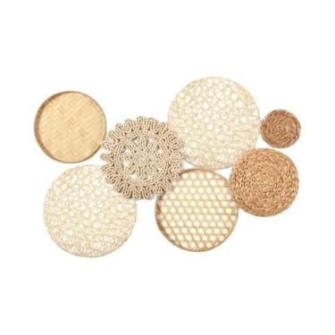 Imagem de Conjunto De Decoração De Parede Em Palha Artesanal Boêmia Com 7 Peças 