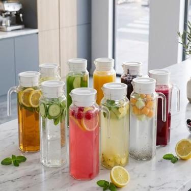 Imagem de Kit 9 Jarra Vidro Lisa 1.1L Garrafa Alça Suco Bebida Agua - EINSTOK