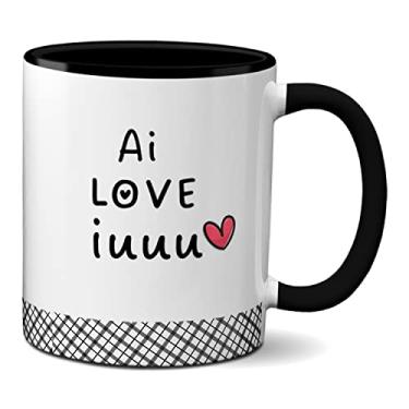 Imagem de Caneca Flork Namorados Fofos Pedido De Namoro Ai Love iuuu (Preta)