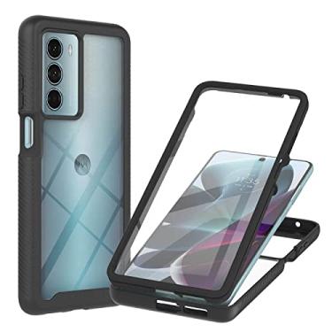 Imagem de Niuuro Capa para Motorola Moto G200 com protetor de tela embutido, proteção total 360° Capa de telefone à prova de choque, com capa traseira de PC rígido + capa de silicone TPU macio antiderrapante – preta