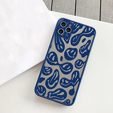 Imagem de Capas de telefone de rosto sorridente engraçado para iphone 11 12 13 pro max 6s 7 8 plus se2020 x xs max xr capa traseira dura fosca, smiley azul 9, para iphone12